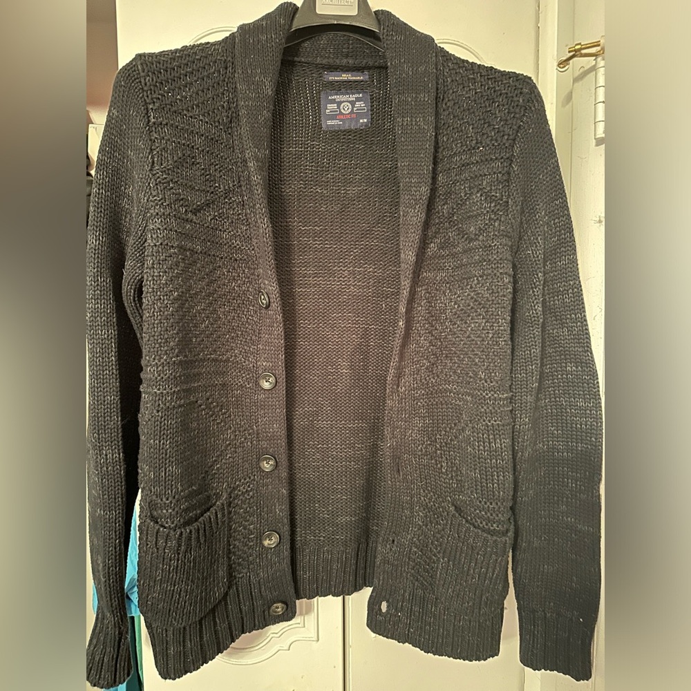 Men's Black Shawl Collar Button-Up Sweater Cardigan
